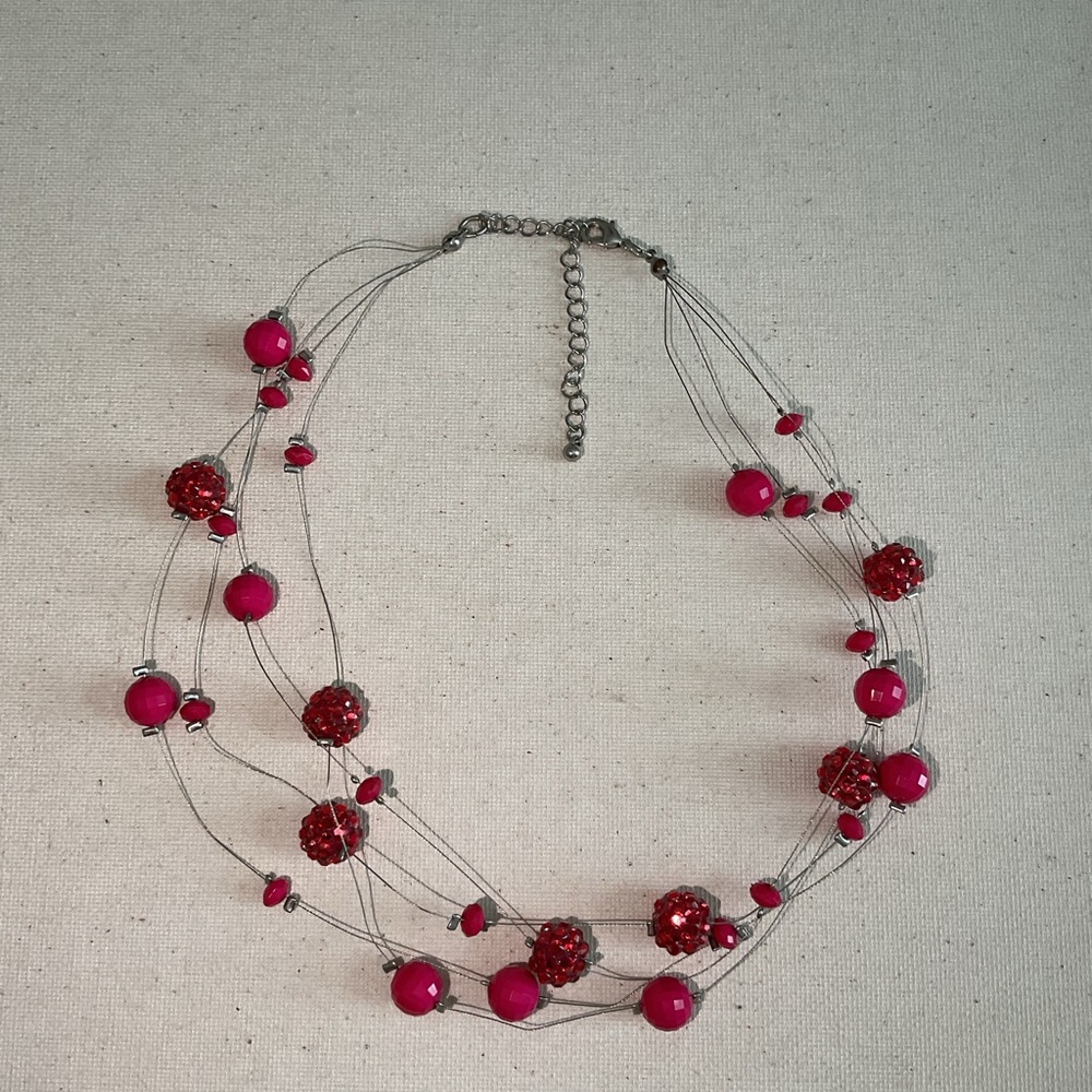 Pink and Red Vine-Inspired Necklace with Delicate Beads